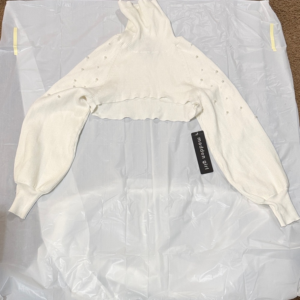 Madden Girl Ivory Sweater with Pearl Details